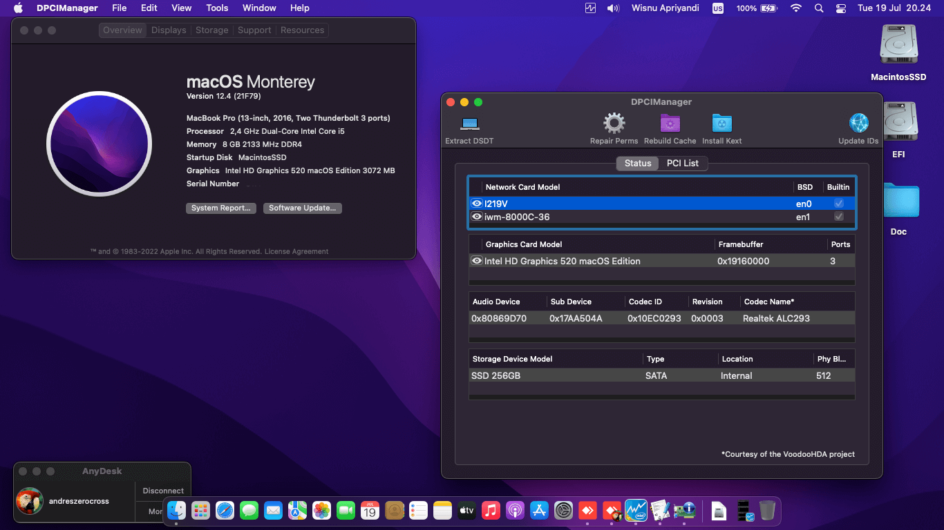 Success Hackintosh macOS Monterey 12.4 Build 21F79 in Lenovo Thinkpad X260